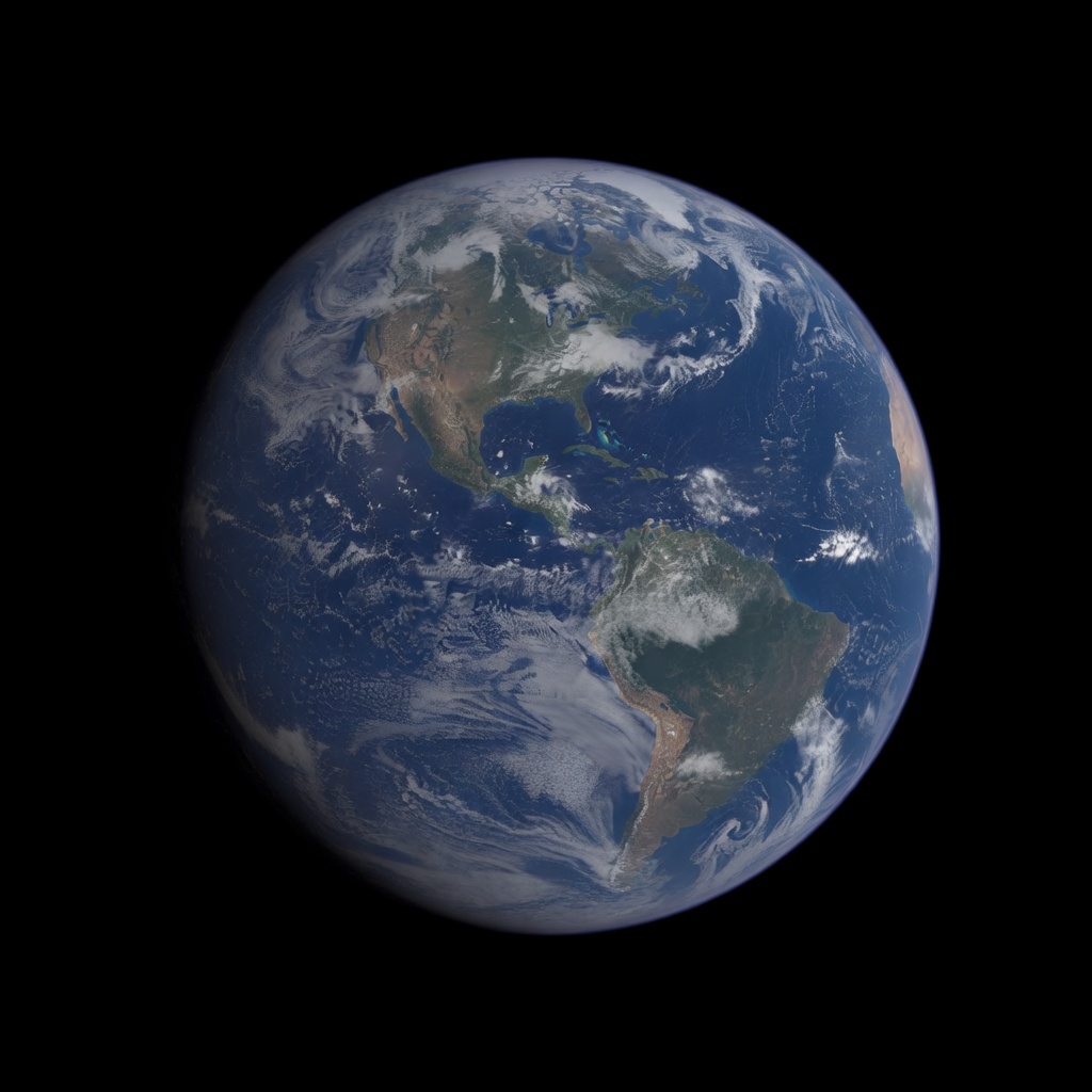Earth from space, Western Hemisphere, United States on the disc.